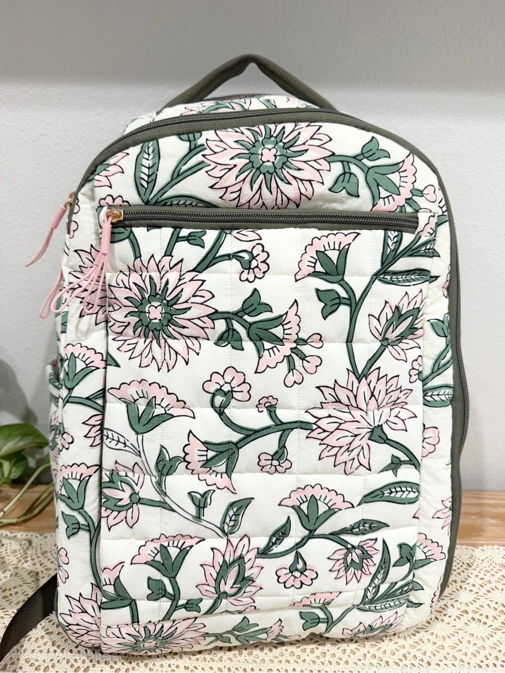 Target Floral Quilted Backpack in Pink and Green